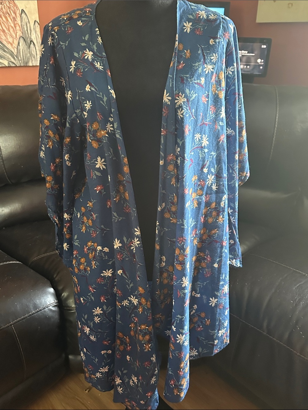 LC Lauren Conrad Navy Floral Open-Front Kimono